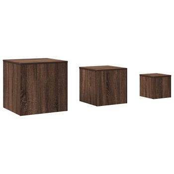 3 Piezas Mesitas Auxiliar | Mesa De Apoyoes Madera Contrachapada Marrón Roble