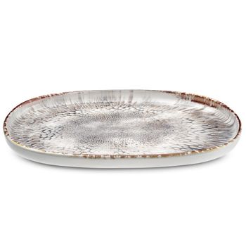 Plato oval para steak o hamburguesa (lote de 4) gres gris texturizado