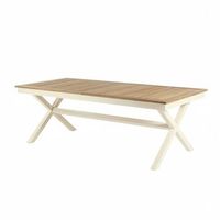 mesa de exterior extensible de 222 a 280cm aluminio color blanco roto con tablero de madera medidas 100x222-280x76 cm