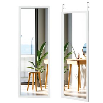 Costway Espejo de Cuerpo Entero Montado en la Pared con Ganchos Espejo de Maquillaje para Puerta Dormitorio Salón Vestuarios Blanco 120 x 37 cm