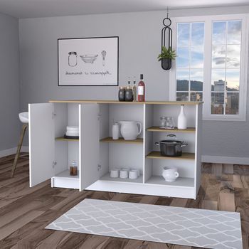 Isla De Cocina Ginger En Melamina Con 7 Estantes Y 2 Puertas , Multicolor , 90.6 Cm X 150 Cm X 67 Cm