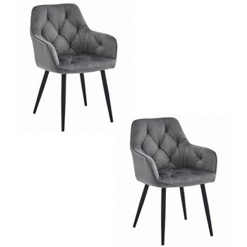 Set De 2 Silla De Comedor Terciopelo Valora Lukk Asiento De Terciopelo Gris Oscuro