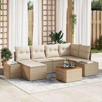 juego de sofa de jardin de 7 piezas con cojines beige poliratan acacia v0953 unico  beige