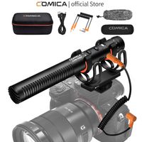 microfono de tipo shotgun comica cvm-vm20 microfono profesional con patron supercardioide y soporte antivibracion ideal para camaras y grabacion de video