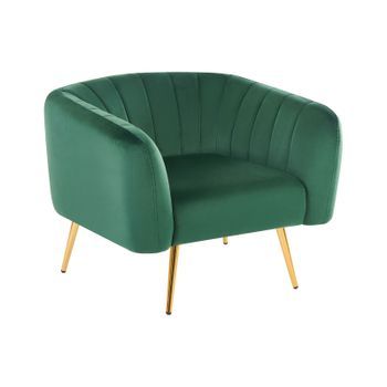 Sillón De Terciopelo Verde Oscuro Dorado Respaldo Patas Metal Glamour Laconia