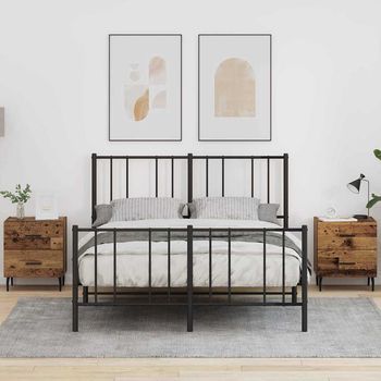 Mesita De Noche (2 Uds) - Dormitorio - Madera De Ingeniería - Madera Vieja (40x35x47.5cm)