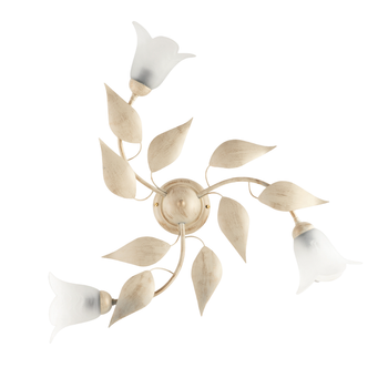 Olga - Lámpara De Techo En Hierro Lacado Marfil Con Decoración. Difusores De Oro Antiguo Y Cristal D. 14 Alabastro Blanco 3 Luces H.20 - Ø67