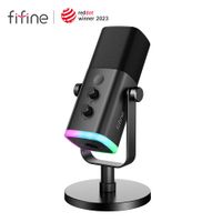 fifine-microfono dinamico usbxlr con boton de silencio tactil conector de auriculares controles de es para pc mezclador de ps54 amplificador de microfono para juegos am8