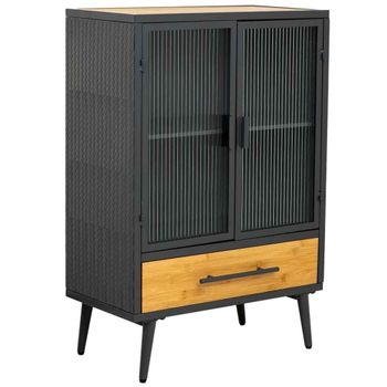 Vitrina de metal, madera y vidrio 1 cajón 61x32x90,5h cm - negro