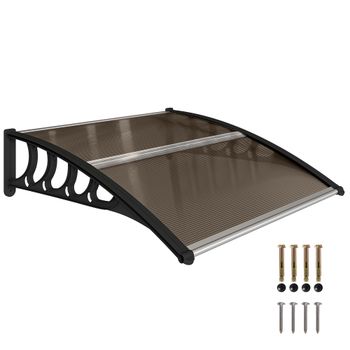 Outsunny Tejadillo de Protección 100x100 cm Marquesina Exterior para Puertas y Ventanas contra Sol y Lluvia Soporte Marrón Translúcido   Aosom España