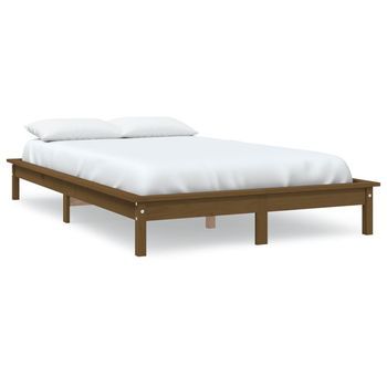 Cama Matrimonial | Cama Para Adultos | Estructura De Cama Madera Maciza De Pino Marrón Miel 200x200 Cm