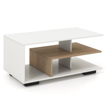 Costway Mesa de Café con Almacenamiento Mesa Central Rectangular Moderna con Estante Mesa Geométrica Versátil de 3 Niveles para Sala de Estar