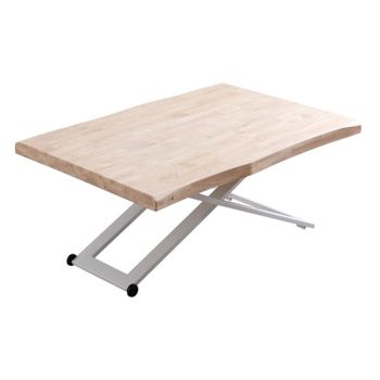 Mesa de centro elevable de roble y acero blanco