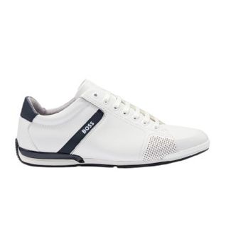 BOSS para hombre. 50498282 Zapatillas de piel Saturn blanco (41), Plano, Cordones, Casual