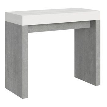 Consola Extensible Blanca Y Gris Cemento 40 A 300 Cm Ribo-soporte 2 Pies