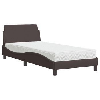 Cama Individual | Cama Para Adultos | Cama Con Colchón Tela Marrón Oscuro 90x200 Cm