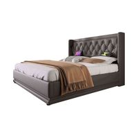 cama de matrimonio de poliuretano 140x200cm con almacenajeluz lednegro