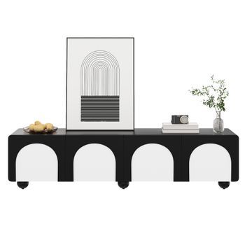 Mueble Para Tv 180 Cm Con 2 Cajones Y 2 Puertas, Estructura Mdf, Blanco Y Negro