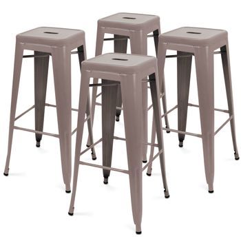Lote De 4 Taburetes De Jardín De Metal Mate Color Topo, Indus - Oviala