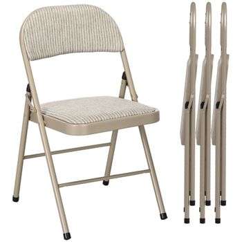 HOMCOM Juego de 4 Sillas Plegables Tapizadas en Lino Sintético con Respaldo y Estructura de Acero para Salón 45x46x78 cm Beige