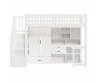 cama alta 90x200 cm - escalera de almacenamiento armario escritorio cajones estantes - blanco