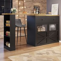 mesa de bar extensible de 138 a 204 cm giratoria 360 negra con almacenaje