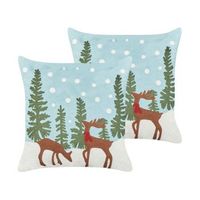 conjunto de 2 cojines de tela de algodon con motivo navideno renos azul claro 45 x 45 cm peppermint