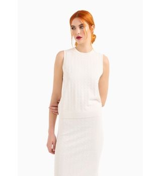A|X Armani Exchange para mujer. 8NYH9AYMH6Z1130 Top de punto blanco (XL), Casual, Viscosa, Sin mangas / Tirantes