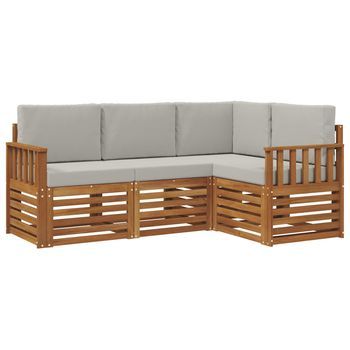 Juegos De Sofás Con Cojín 4 Piezas | Mueble De Jardín Gris Natural Y Claro