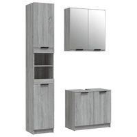 set de muebles de bano  armario de bano 3 piezas madera contrachapada gris sonoma