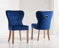 knightsbridge studded blue velvet oak leg dining chairs - blue