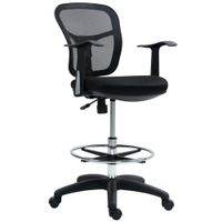 homcom silla giratoria con anillo reposapies y respaldo curvo en poliester espuma y plastico 55x58x94 cm negro   aosom espana