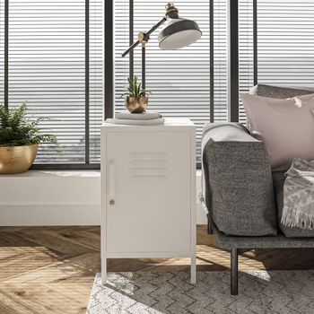 Mesa auxiliar con 1 puerta en metal blanco