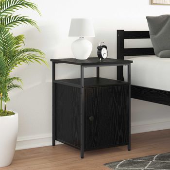 Mesita De Noche 2 Uds - Mueble Dormitorio - Madera Contrachapada - Roble Negro (40x42x60cm)
