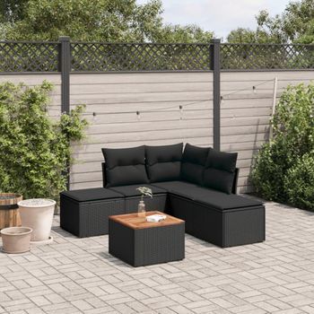 Conjunto De Sofás De Jardín 6 Uds | Mueble Jardin Mesa Y Sillas Y Cojines Ratán Sintético Negro Cfw660702
