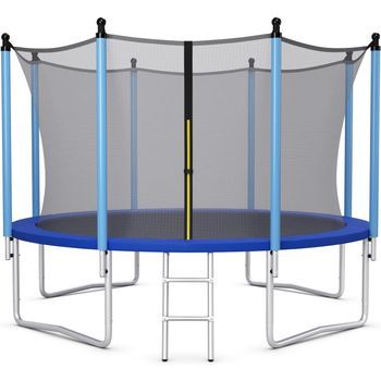Cama Elástica De Exterior Para Niños Y Adultos Con Red De Seguridad Costway 244 X 240 Cm Azul