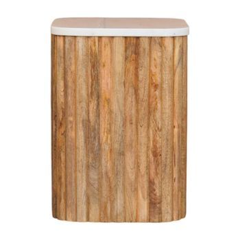 Mesita Auxiliar De Madera Maciza, Estilo Artesanal, Con Acabado En Mármol Rojizo.