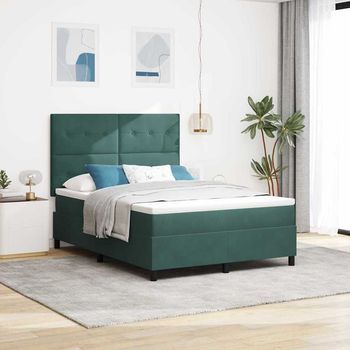 Vidaxl Cama Tipo Box Spring Verde Oscuro 160 X 200 Cm Terciopelo