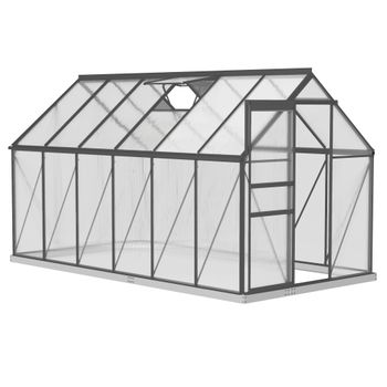Outsunny Invernadero de jardín en policarbonato y aleación de aluminio con base, invernadero con ventana regulable y puerta corredera 190x375x199cm