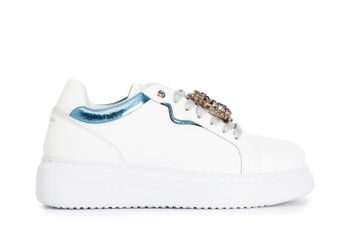 zapatillas deportivas con inserciones laminadas y accesorios joya extraíbles white/turquoise 36