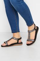 sandalias negras strass en ancho especial