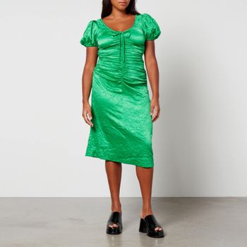Ganni Crinkled Cotton-Satin Midi Dress - EU 44/ UK 16