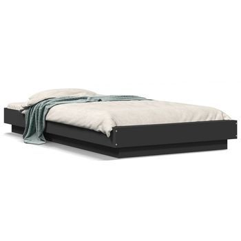 Cama Individual | Cama Para Adultos | Estructura Cama Con Luces Led Madera Ingeniería Negro 100x200cm