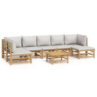 set de muebles de jardin 8 piezas bambu y cojines gris claro vidaxl