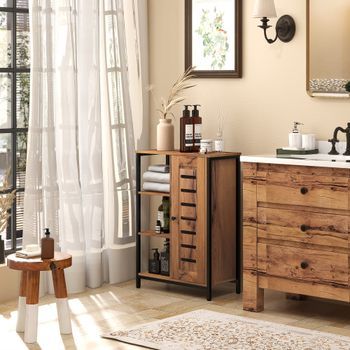 Armario De Baño De Melamina Kleankin 60x30x85 Cm-marrón Rústico