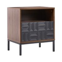 mesita de noche con estante y cajon negro para almacenaje diseno geometrico marron oscuro caraquet