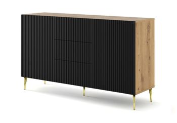 Cómoda efecto madera Crema & Negro y Dorado LED