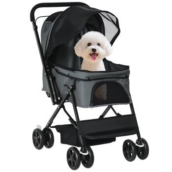 PawHut Cochecito para Mascotas Plegable con Toldo Ajustable Cesta de Almacenaje Tela Oxford 600D Acero 76,5x52x95 cm Gris   Aosom España