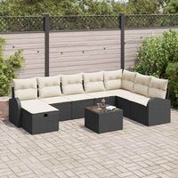 juego de sofa de jardin de 9 piezas con cojines  negro ratan poliester v3395 unico  beige