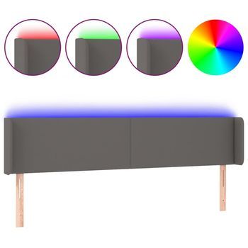 Cabecero Con Led Cuero Sintético Gris 183x16x78/88 Cm Vidaxl